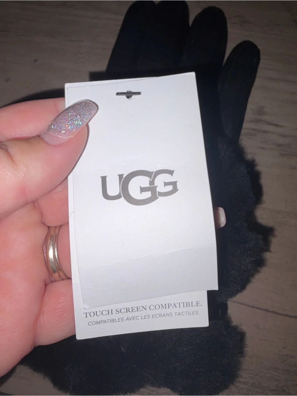 🆕💜UGG NWT Black Genuine Leather Gloves Real Fur Trim Wool Cashmere Lining Size M